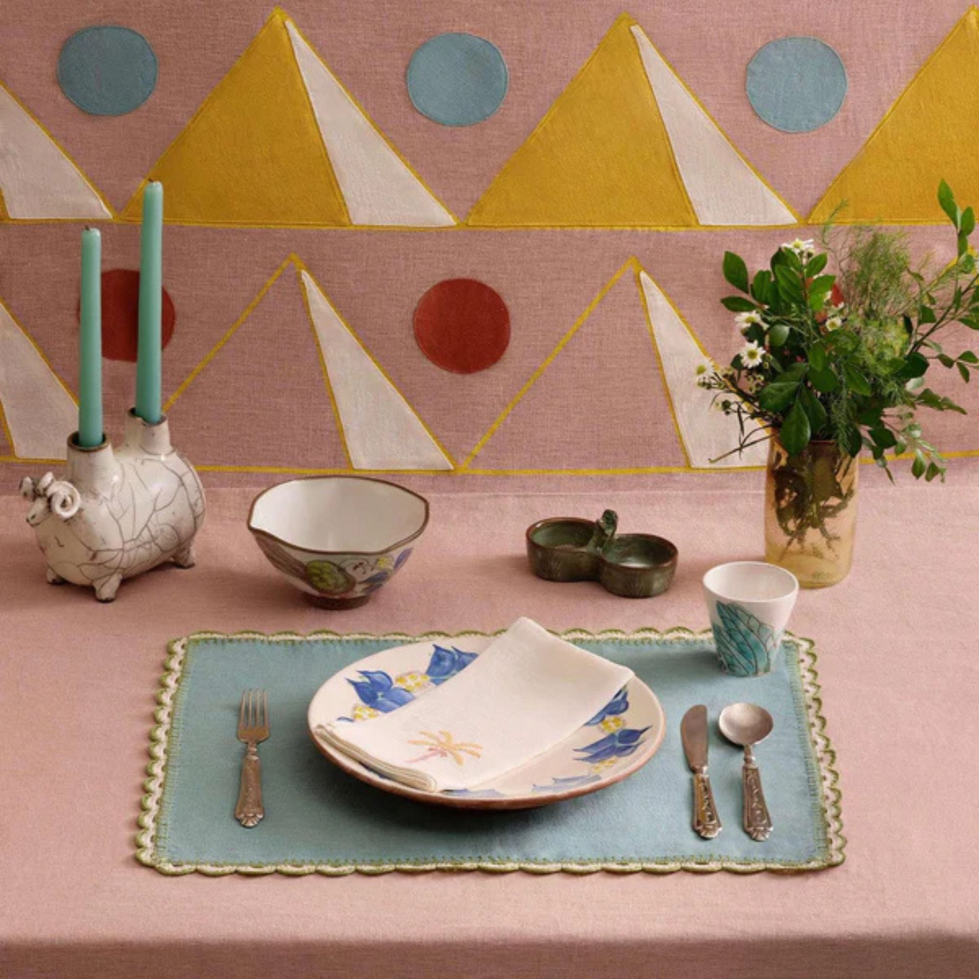 Goodee-ANŪT Cairo-Scallop Placemat - Set of 2 - Color - Aqua