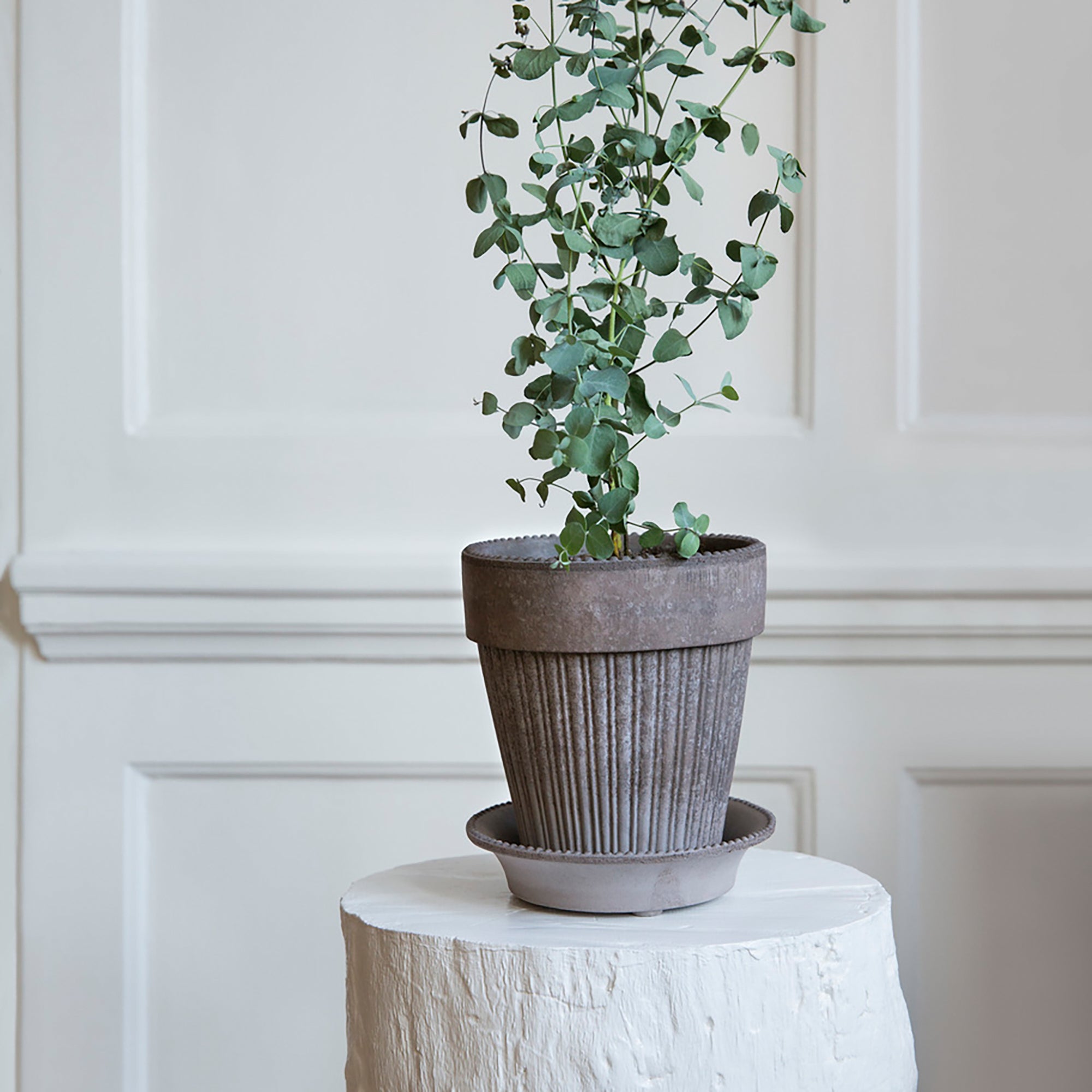 Goodee-Bergs Potter-Simona Ø18 Planter & Saucer Gift Set - Color - Raw Grey