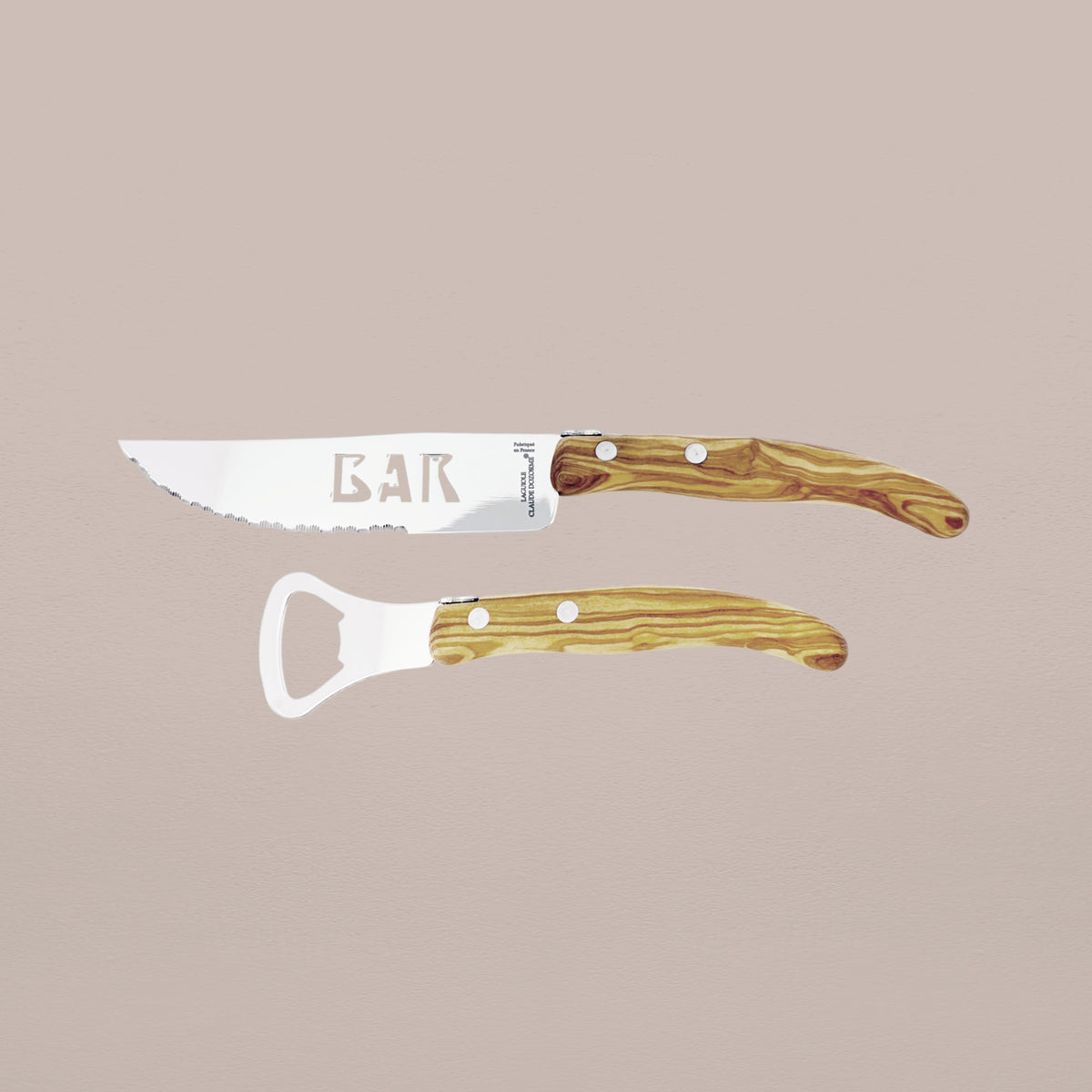 Goodee-Claude Dozorme-2-Piece Bar Knife & Bottle Opener Set - Olive Wood - Color - Olive Wood