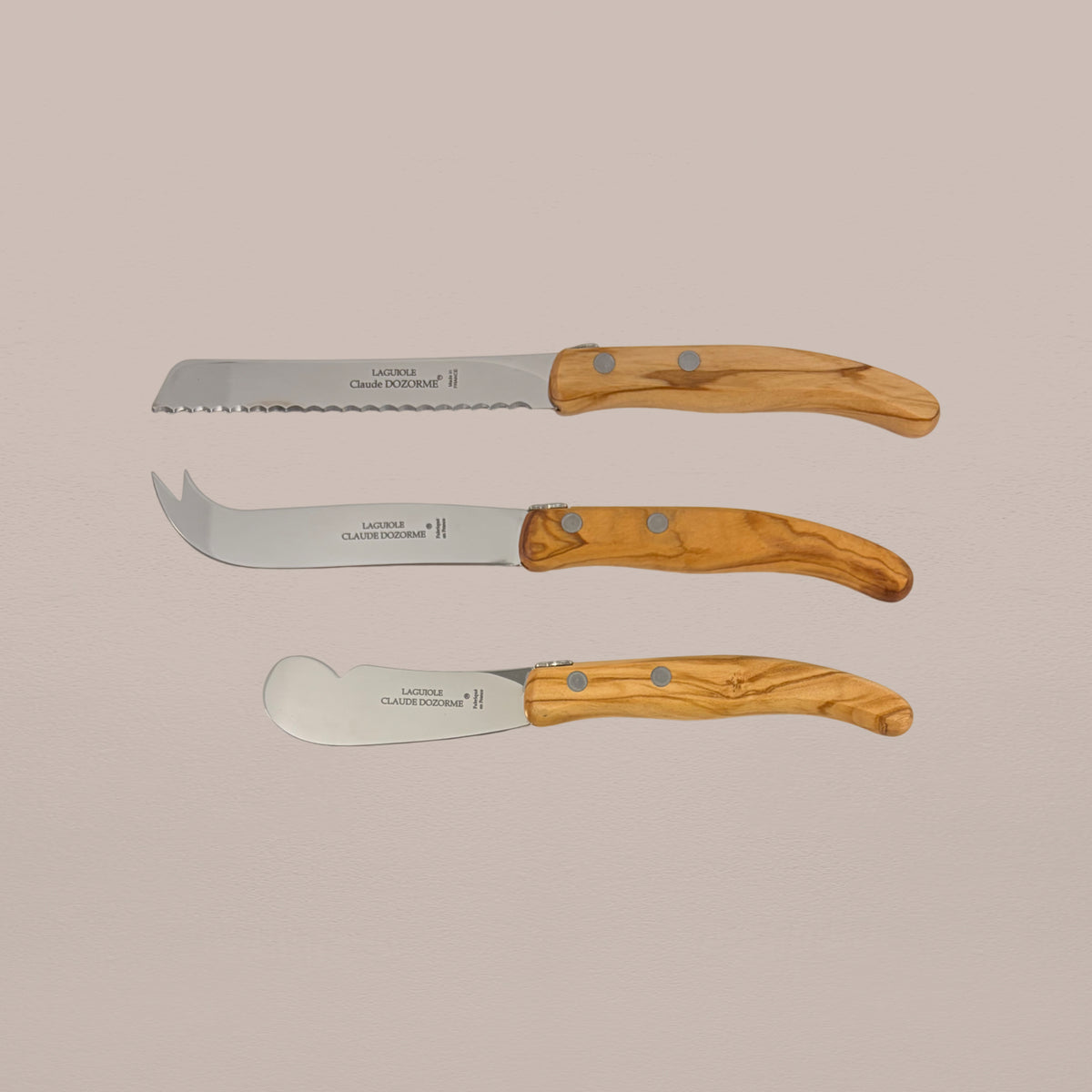 Goodee-Claude Dozorme-3-Piece Cheese Knife Set - Olive Wood - Color - Olive Wood