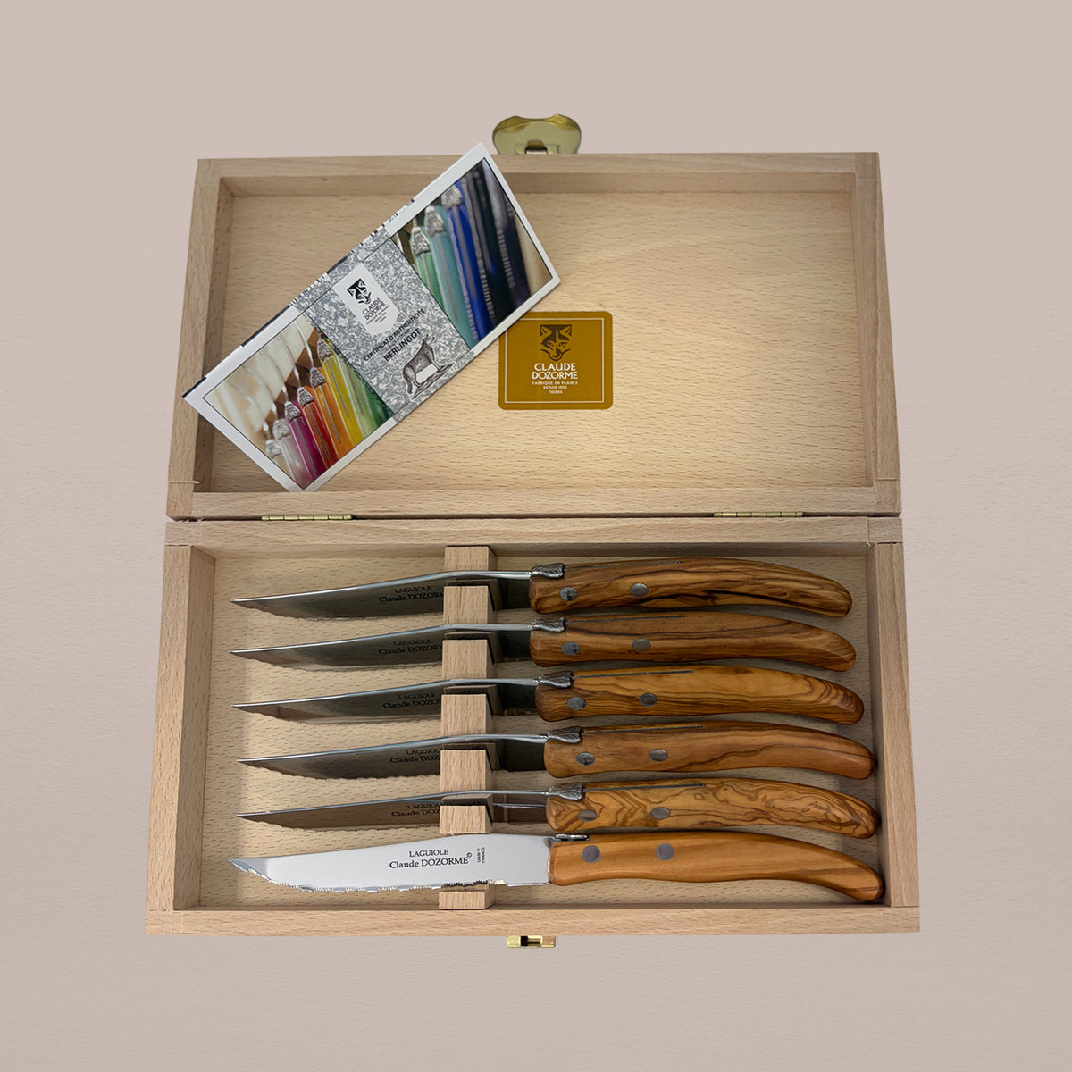 Goodee-Claude Dozorme-6-Piece Steak Knife Set - Olive Wood - Color - Olive Wood
