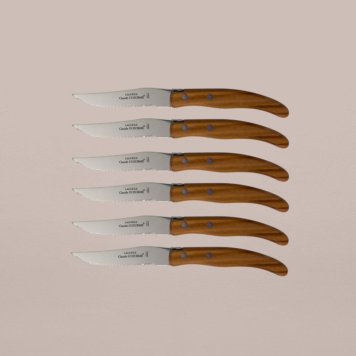 Goodee-Claude Dozorme-6-Piece Steak Knife Set - Olive Wood - Color - Olive Wood