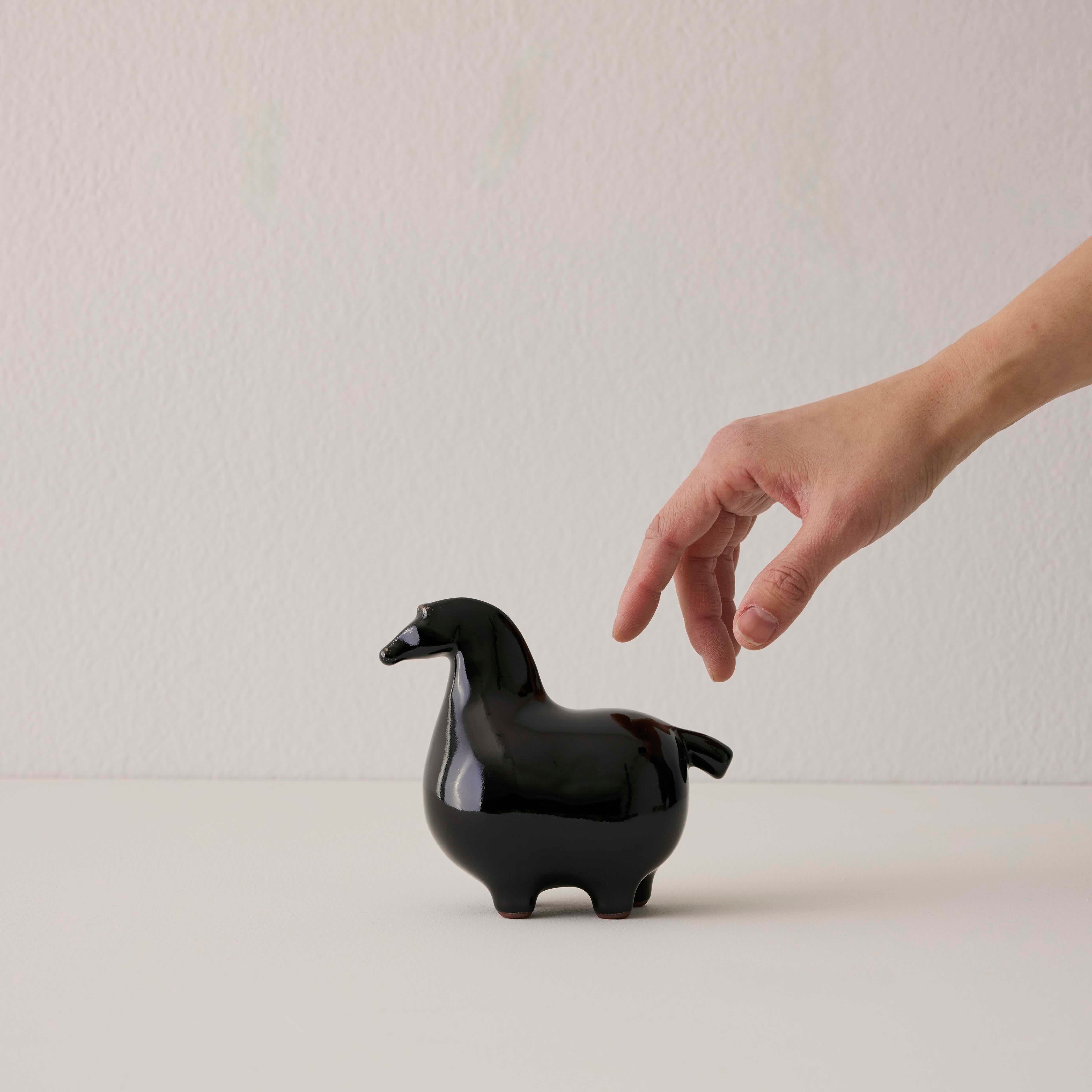 Goodee-Kashiwa Craft-Horse Ornament - Glazed - Color - Black