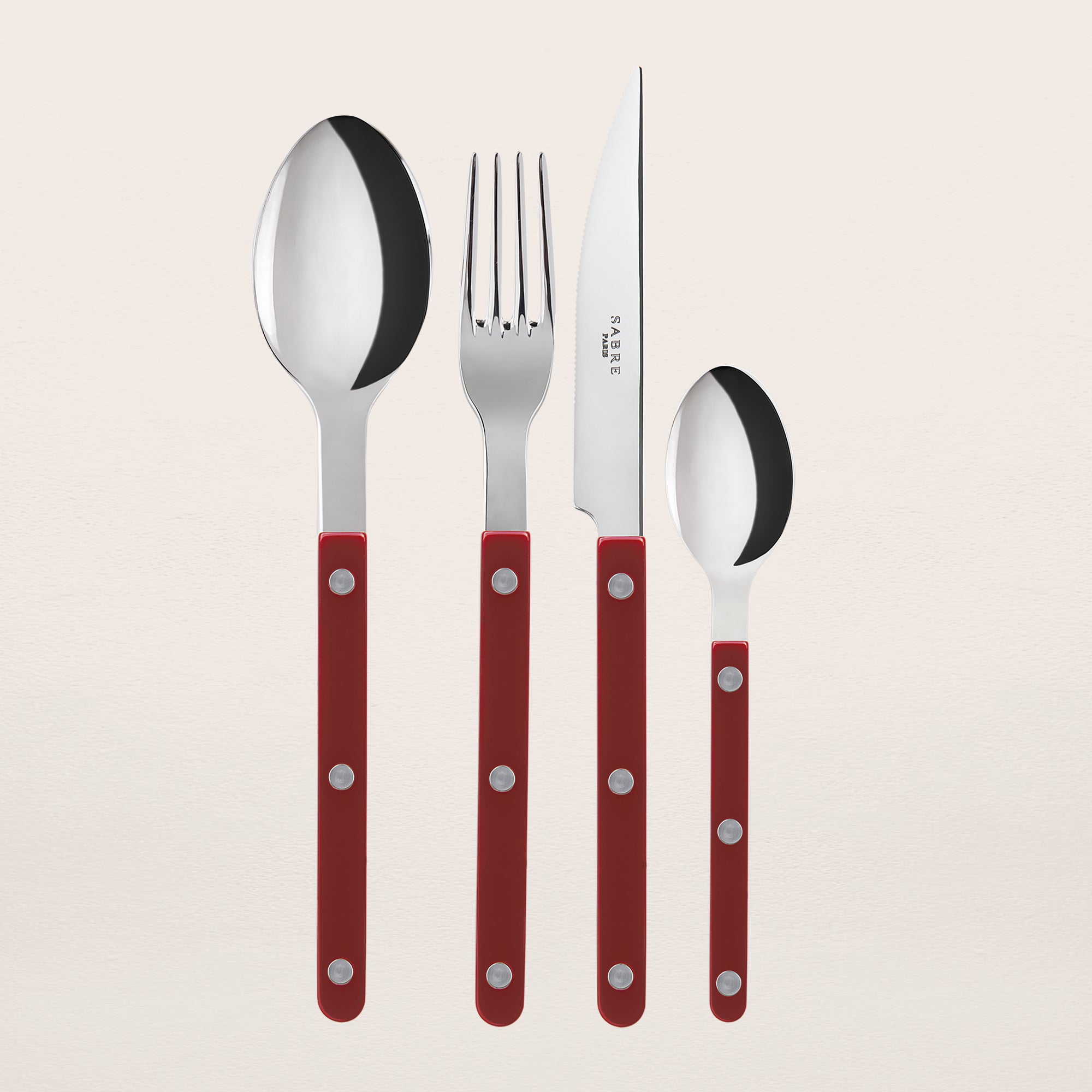 Goodee-Sabre Paris-Bistrot Solid Flatware - Set of 4 - Color - Burgundy/Shiny
