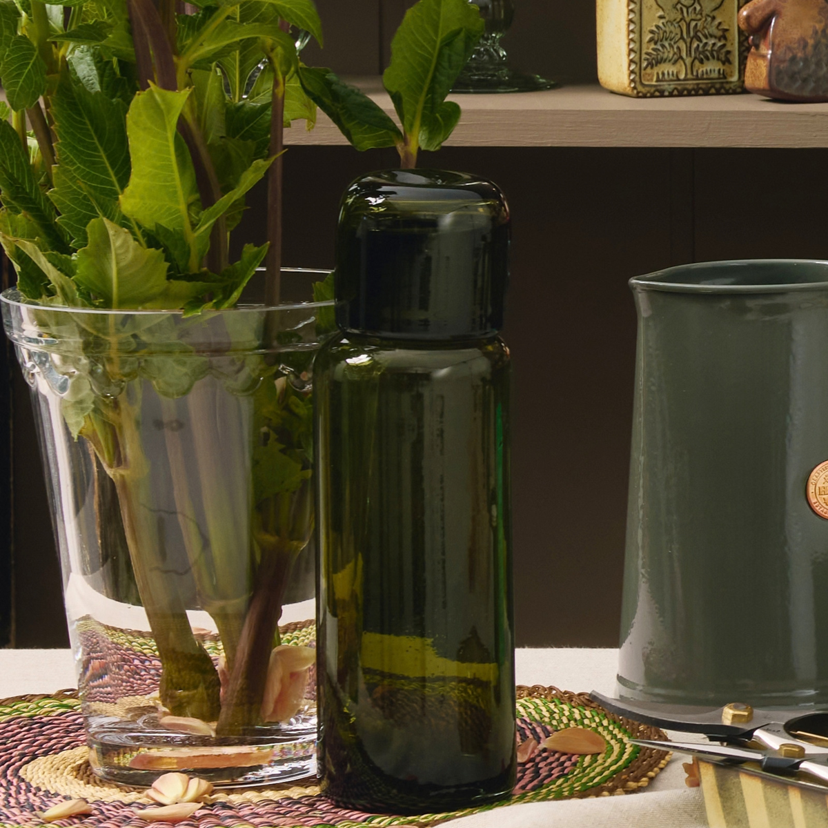Goodee-Volverde-Bedside Glass Carafe with Lid - Color - Olive