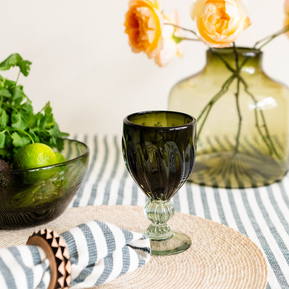 Goodee-Volverde-Petal Stemmed Wine Glass - Set of 2 - Color - Olive
