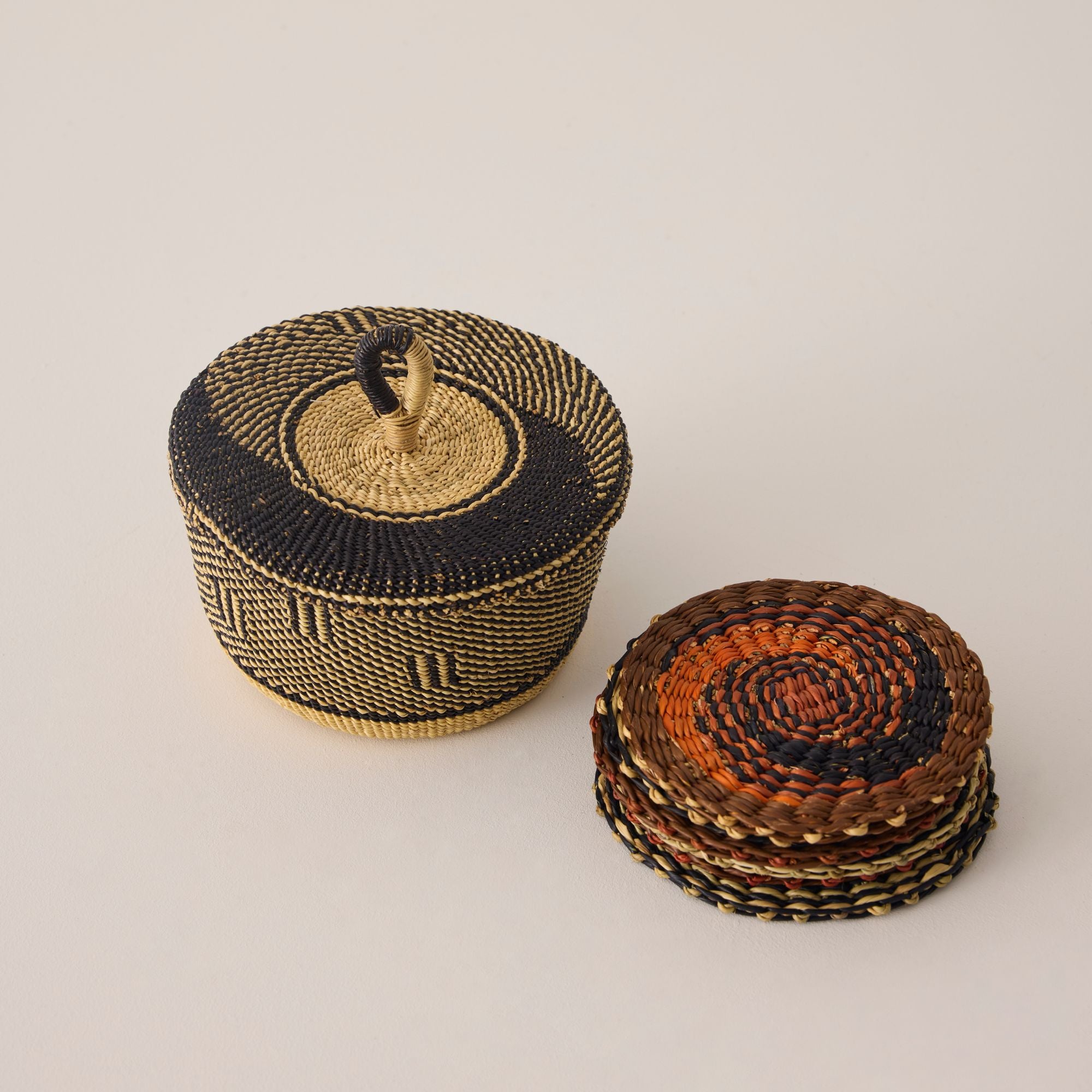 Goodee-Baba Tree-Coasters & Holder - Set of 6 - Exclusive - Color - Navy & Natural