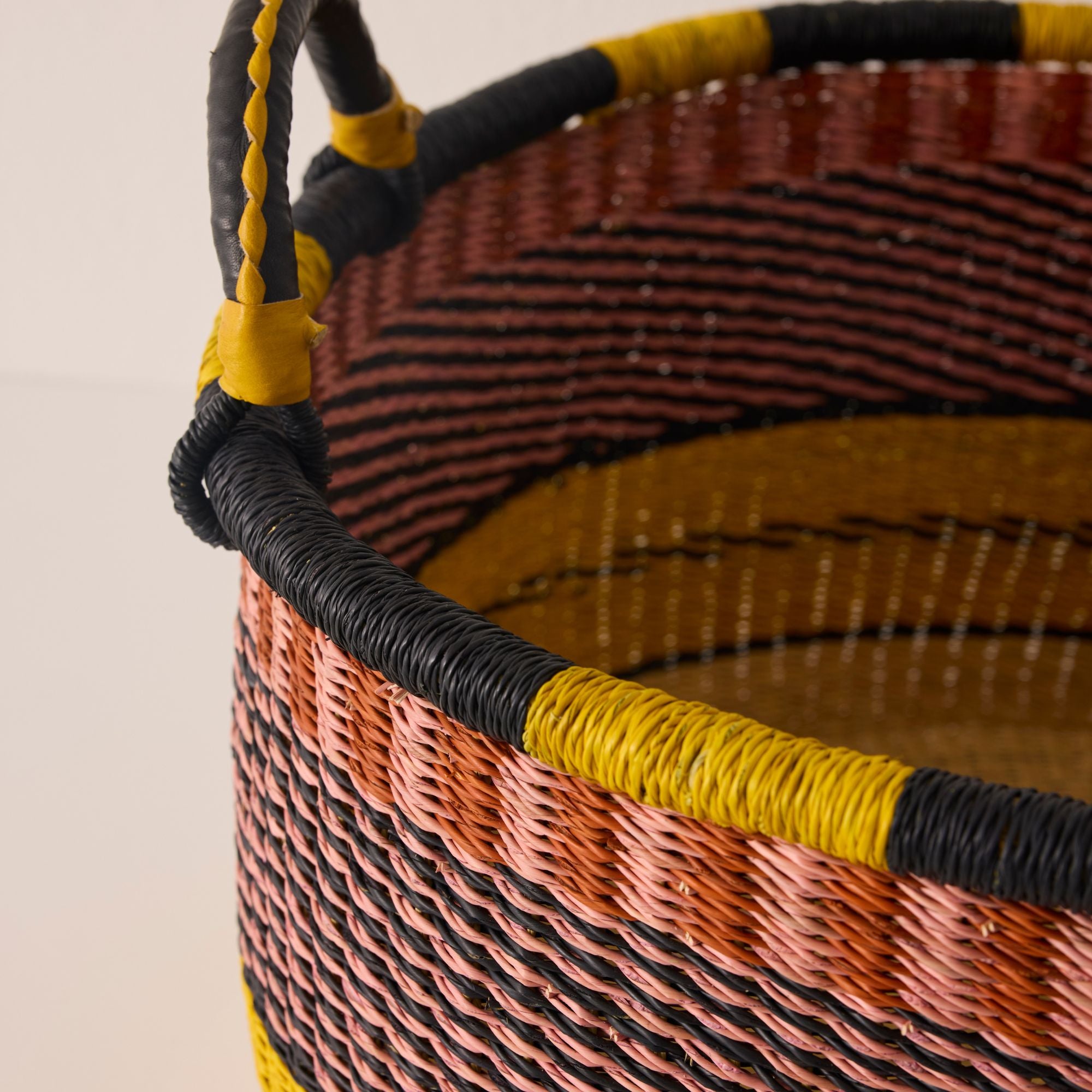 Goodee-Baba Tree-Large Woven Short Basket - Color - Pink & Yellow