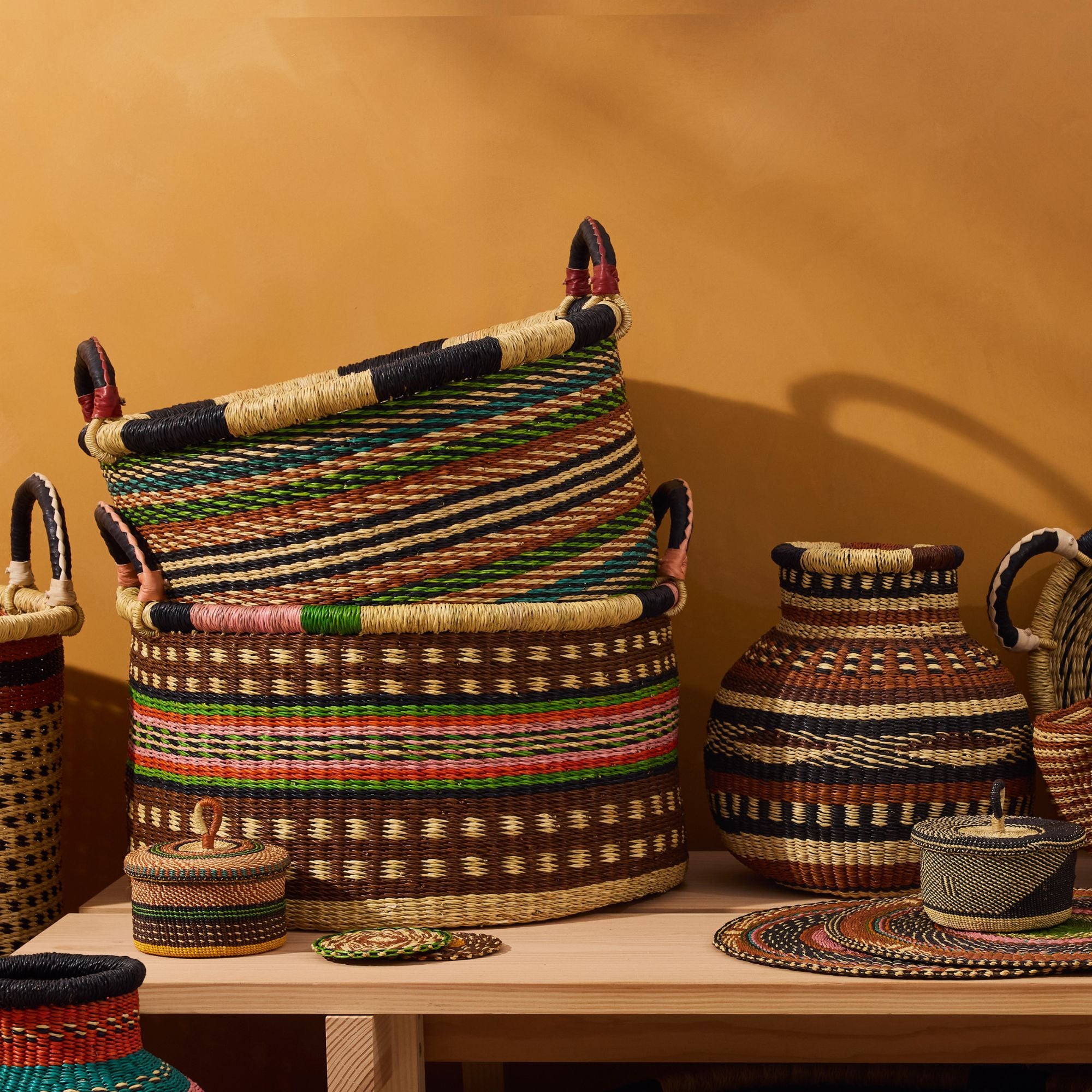 Goodee-Baba Tree-Small Jemima Decor Basket - Color - Orange, Brown & Navy