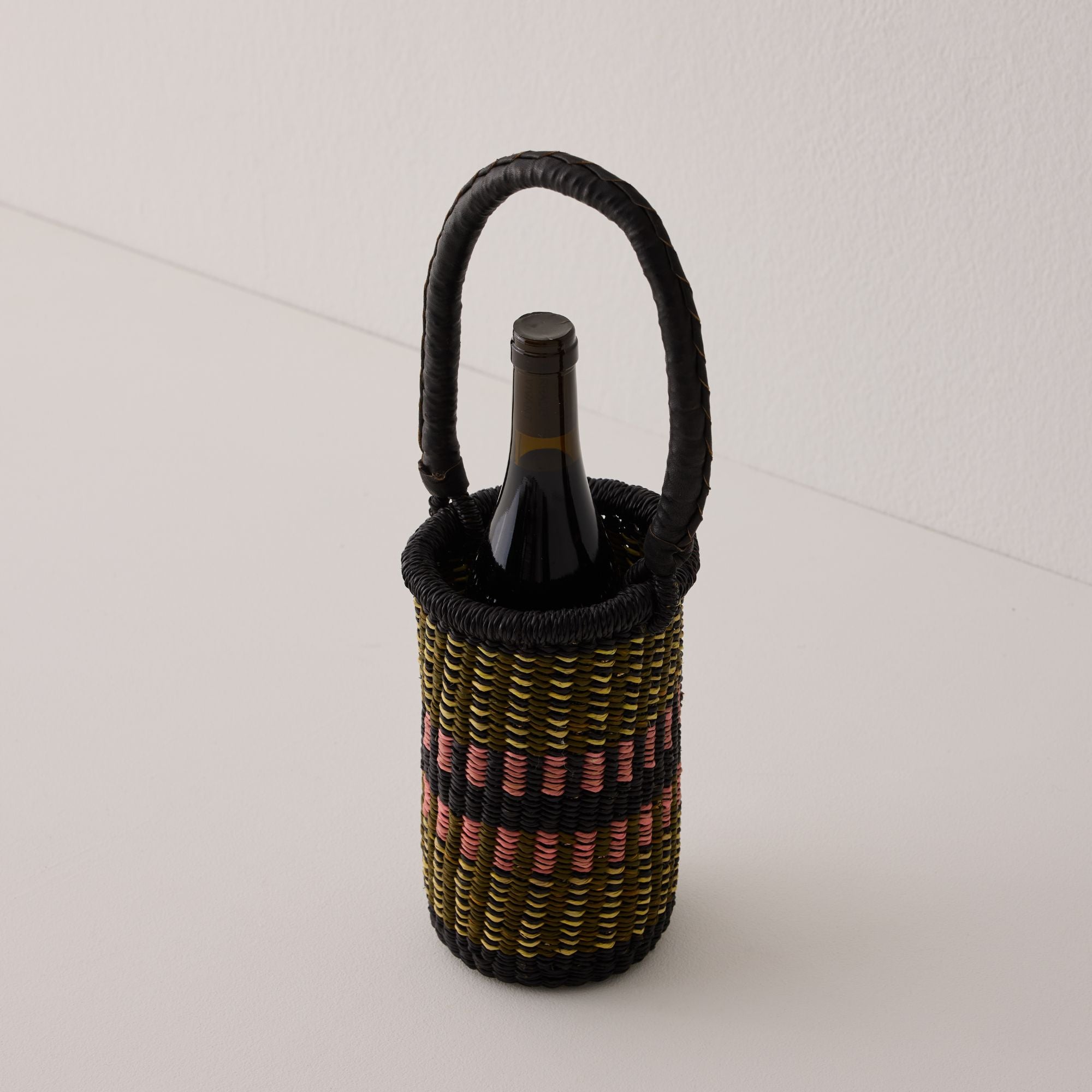 Goodee-Baba Tree-Wine Bottle Basket - Exclusive - Color - Navy/Olive/Pink