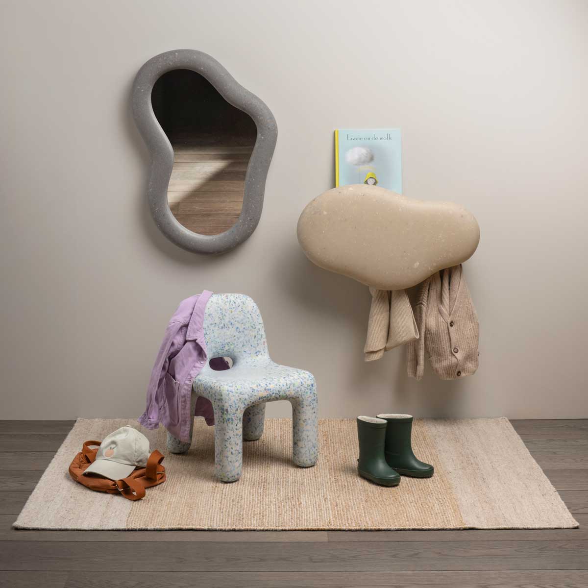 Goodee-ecoBirdy-Marine Mirror Marine Shelf - Color - Stony Grey and Faded White