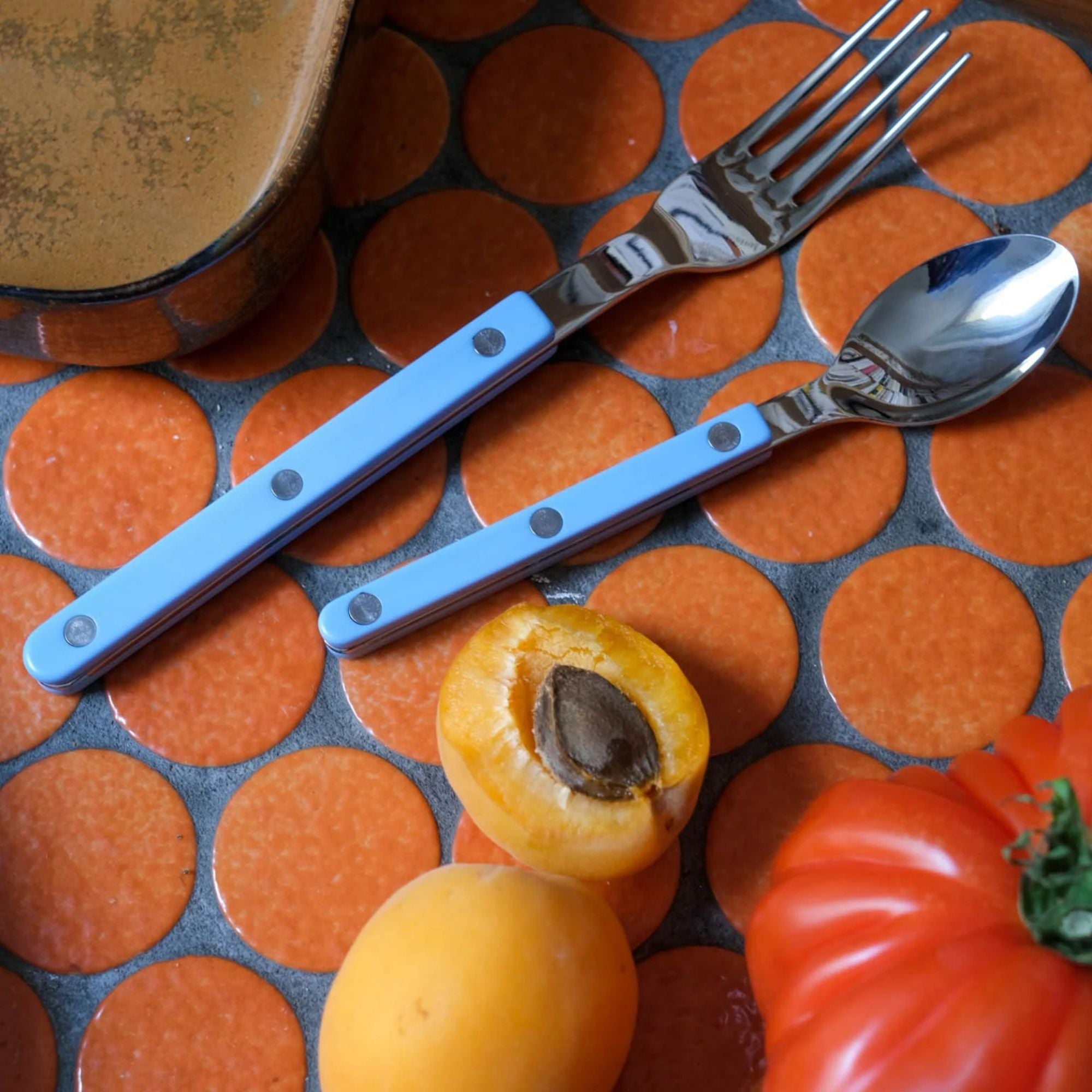 Goodee-Sabre Paris-Bistrot Solid Flatware - Set of 4 - Color - Pastel Blue/Shiny