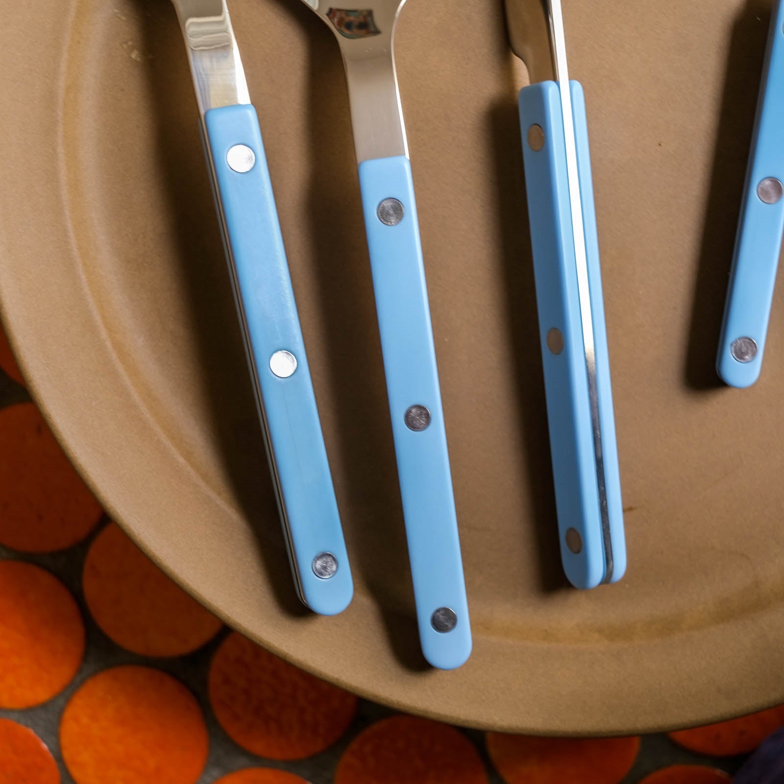Goodee-Sabre Paris-Bistrot Solid Flatware - Set of 4 - Color - Pastel Blue/Shiny