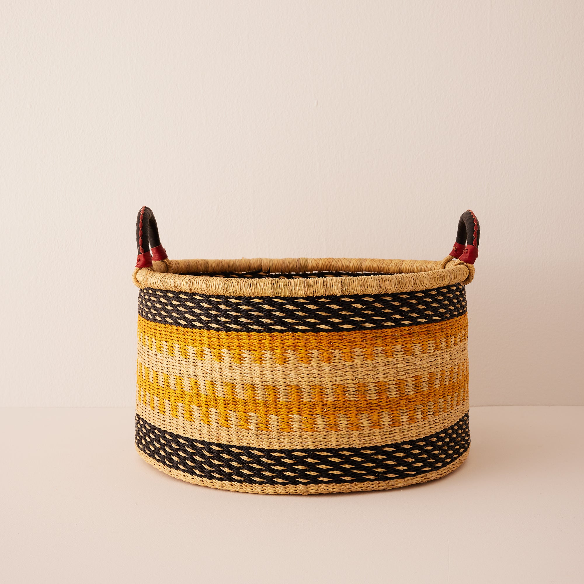 Goodee-Baba Tree-Medium Woven Short Basket - Color - Natural, Black & Yellow