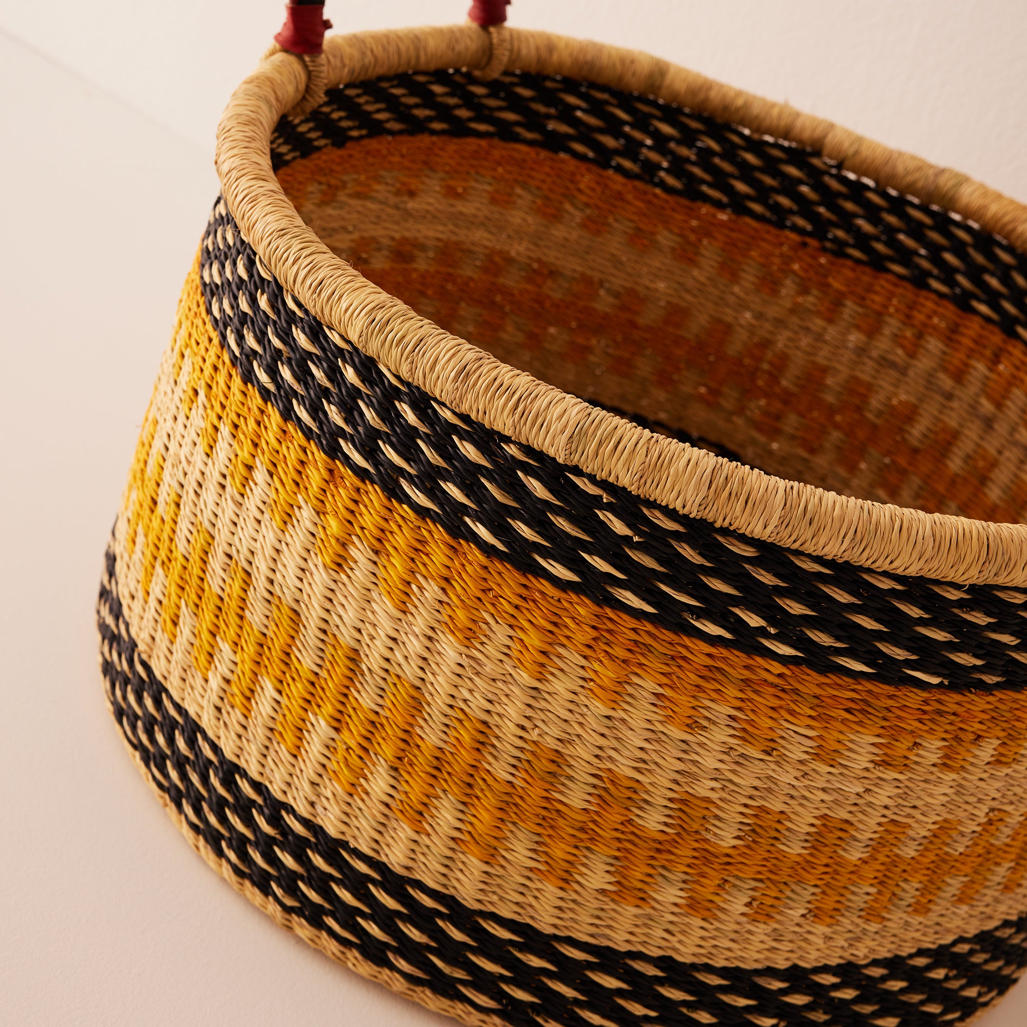 Goodee-Baba Tree-Medium Woven Short Basket - Color - Natural, Black & Yellow