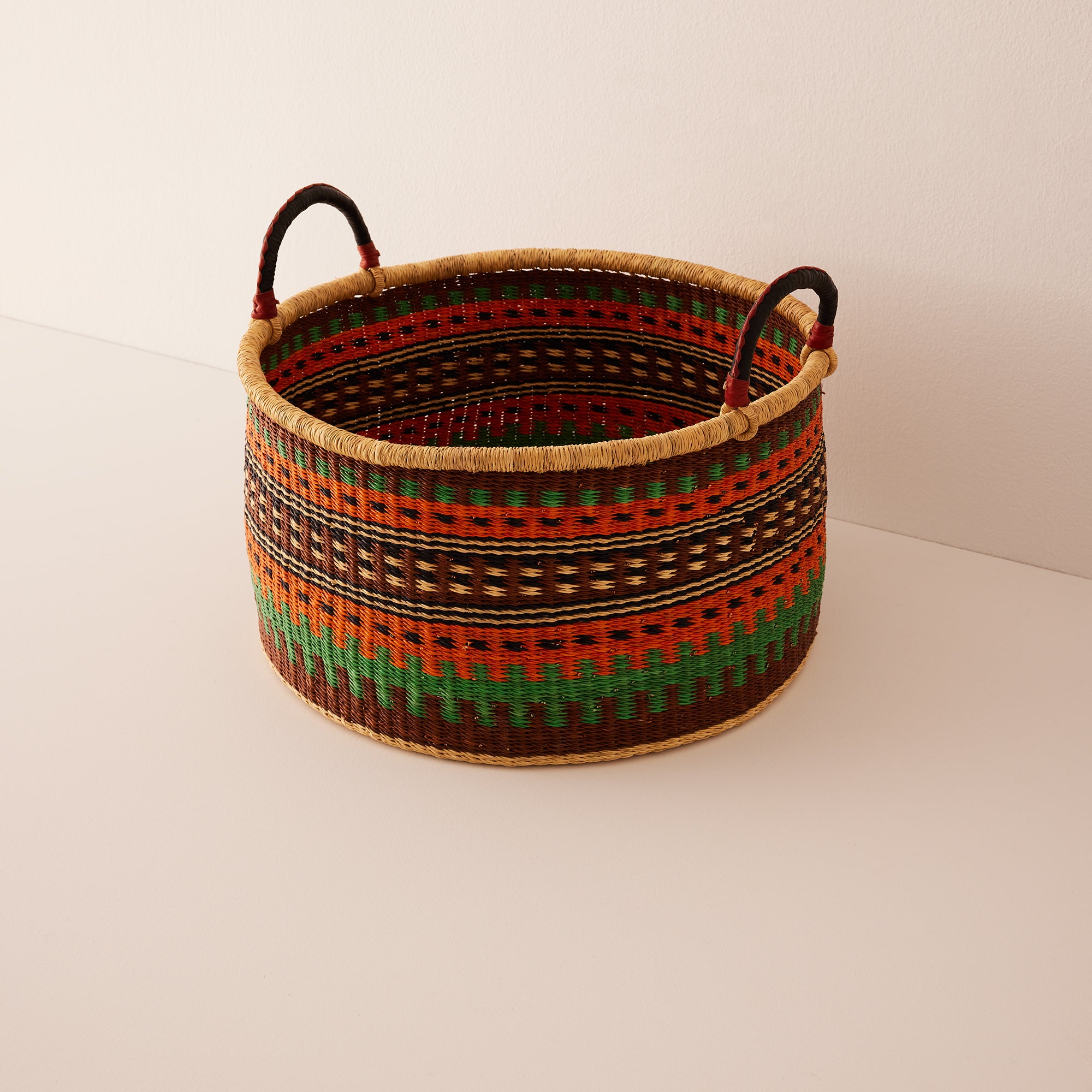 Goodee-Baba Tree-Large Woven Short Basket - Color - Rust & Turquoise