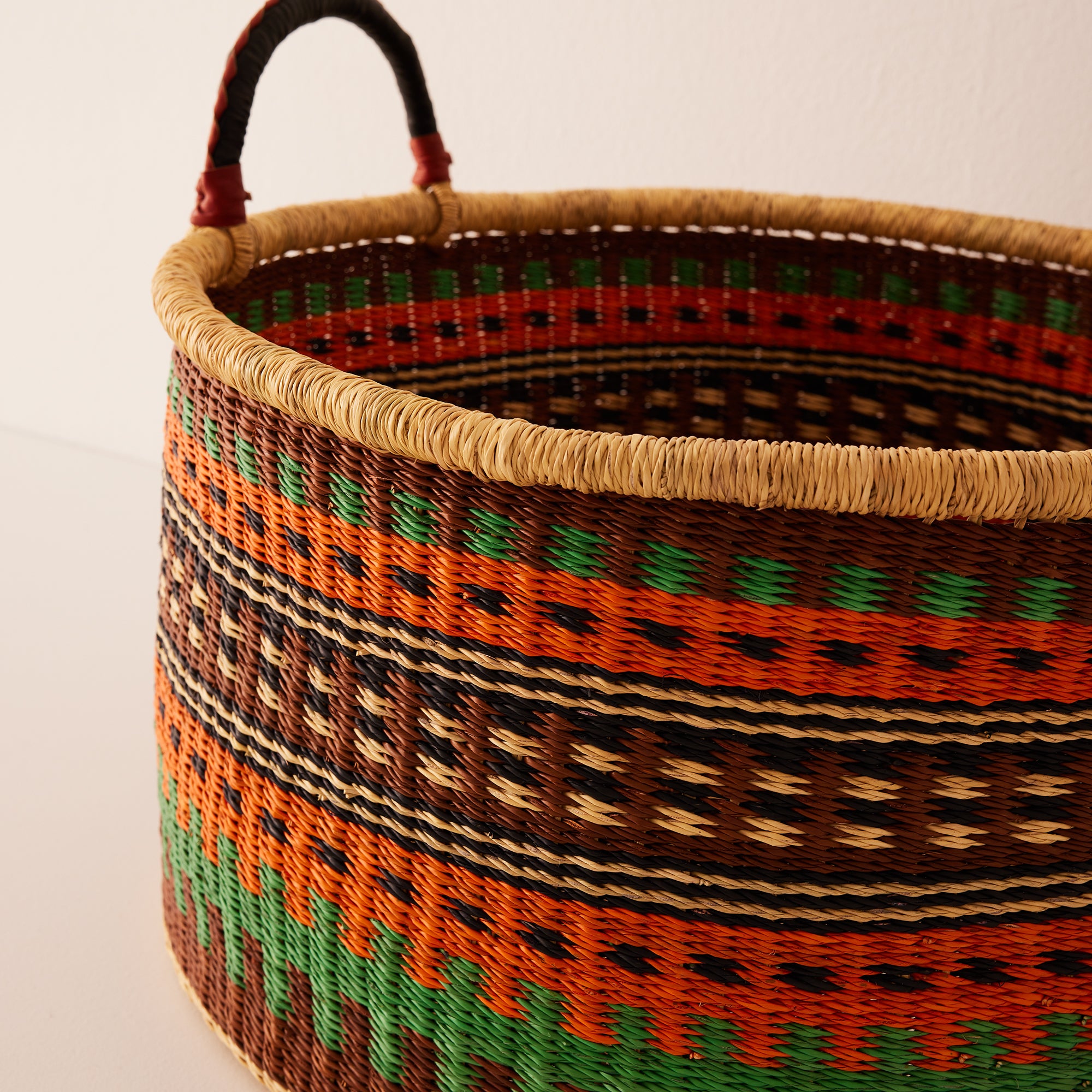 Goodee-Baba Tree-Large Woven Short Basket - Color - Rust & Turquoise