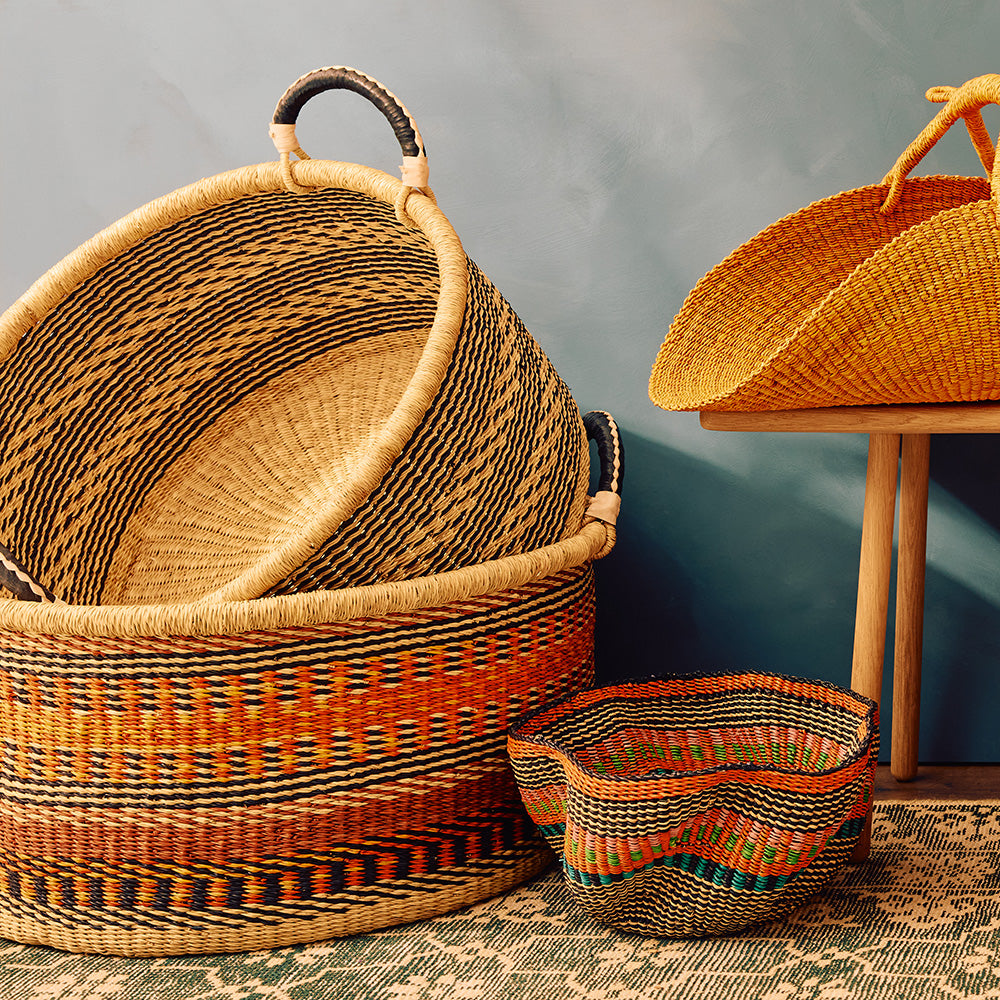 Goodee-Baba Tree-Large Woven Short Basket - Color - Multi Yellow