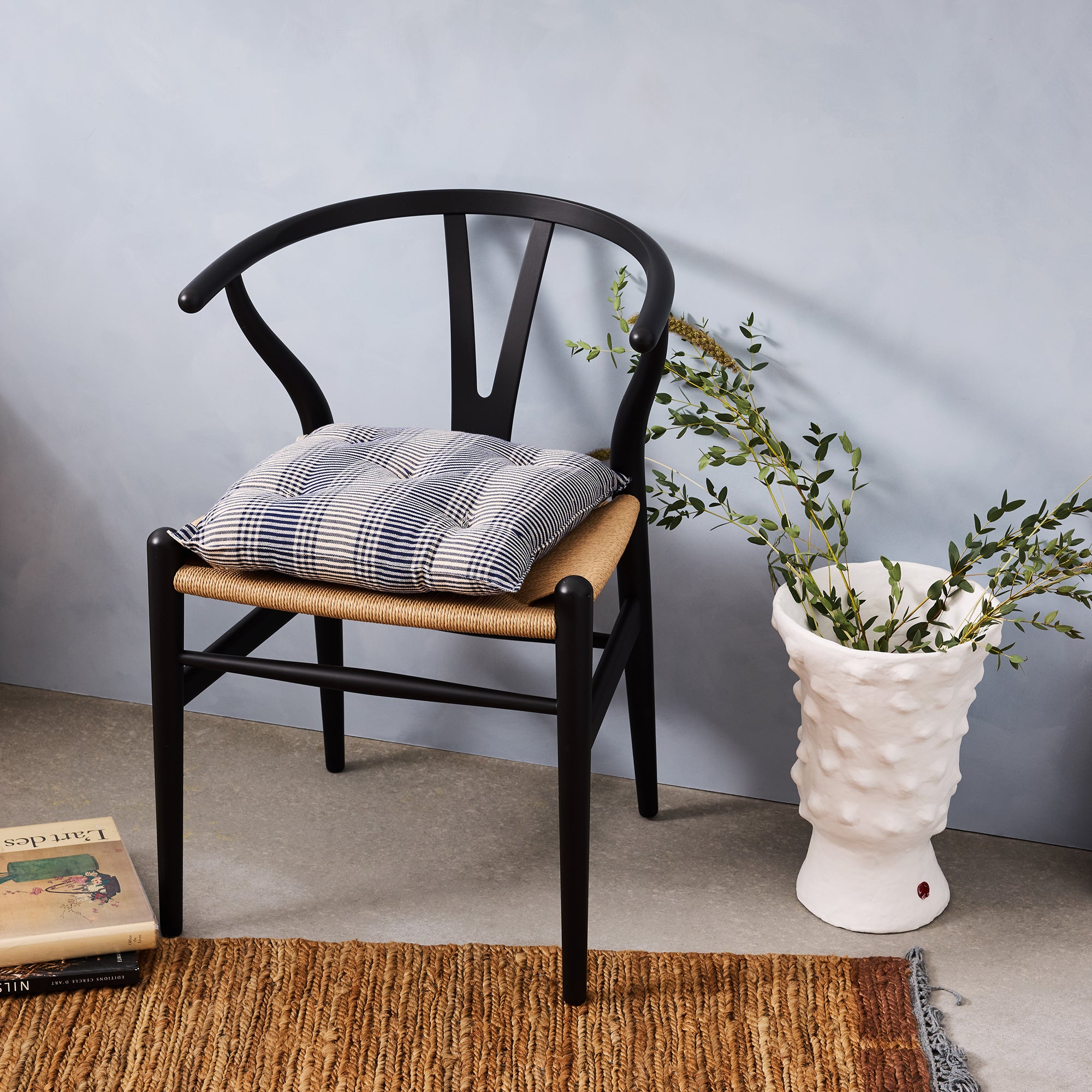 Goodee-Tensira-Chair Cushion - Color - Navy & Off-White Tartan