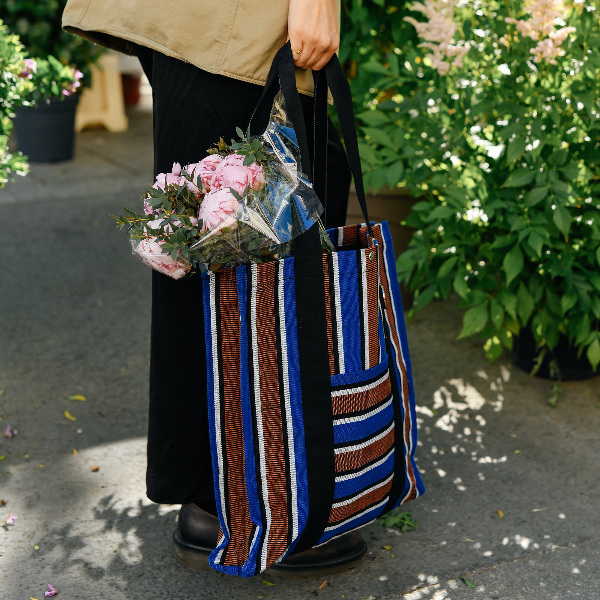 Goodee-Goodee-EFI Bassi Market Tote - Color - Blue & Rust Stripe