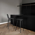 Goodee-Fredericia-Spine Bar/Counter Stool with Back - Wood Base - Color - Black Omni Leather
