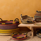 Goodee-Baba Tree-Large Woven Short Basket - Color - Pink & Yellow
