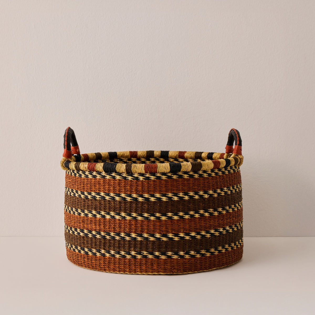 Goodee-Baba Tree-Medium Woven Short Basket - Color - Rust Stripe