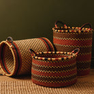 Goodee-Baba Tree-Medium Woven Short Basket - Color - Rust Stripe