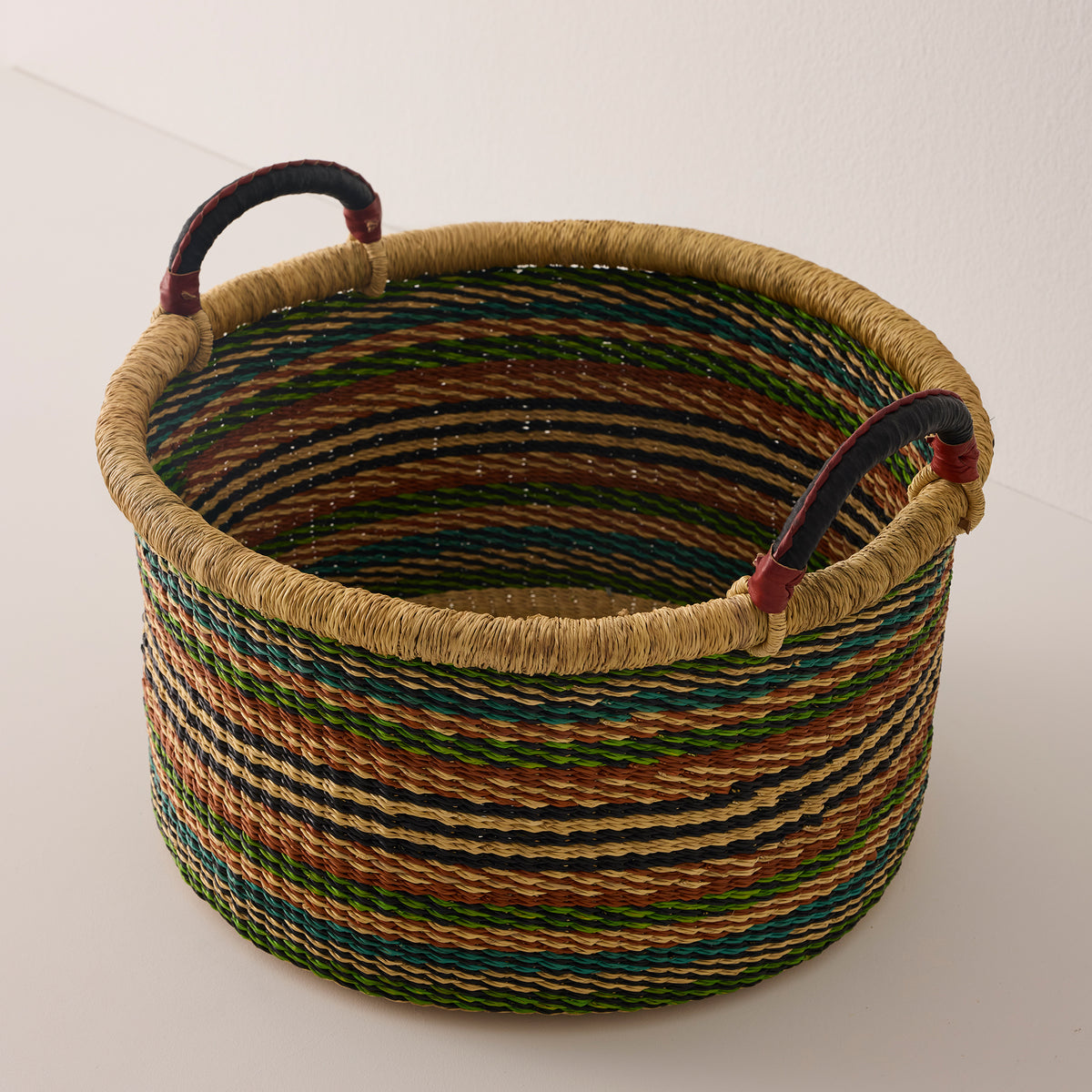 Goodee-Baba Tree-Small Woven Short Basket - Color - Rust/Green Stripes