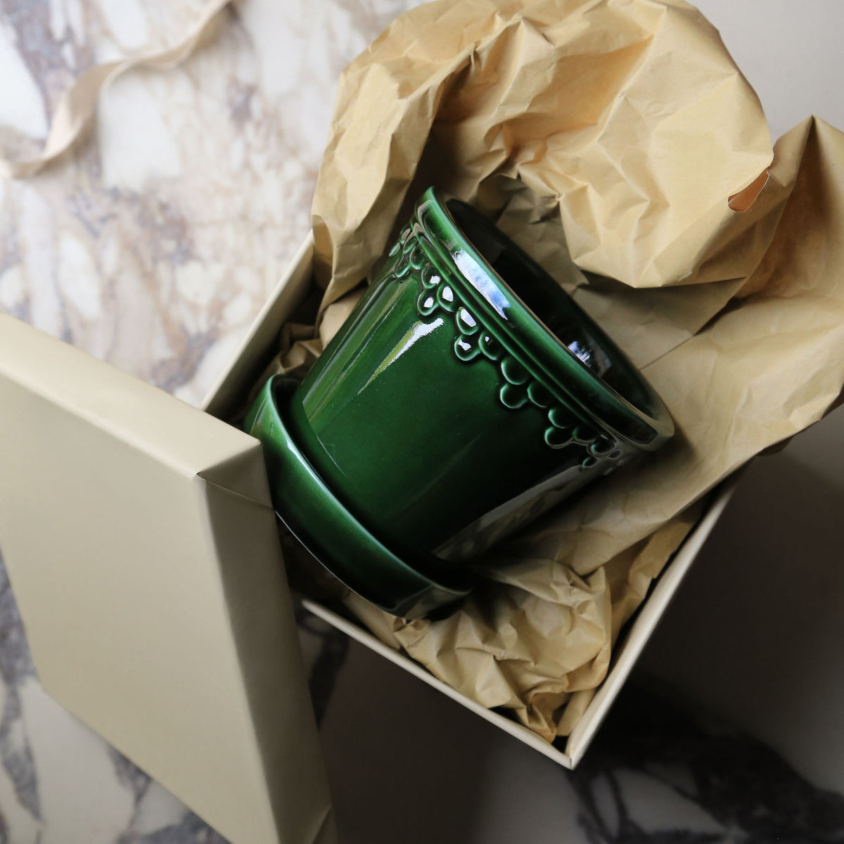 Goodee-Bergs Potter-Copenhagen Ø14 Planter & Saucer - Color - Emerald Glazed