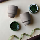Goodee-Bergs Potter-Hoff Ø8 Planter & Saucer - Set of 2 - Color - Raw Grey/Emerald Glaze
