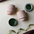Goodee-Bergs Potter-Hoff Ø8 Planter & Saucer - Set of 2 - Color - Raw Rosa/Emerald Glaze