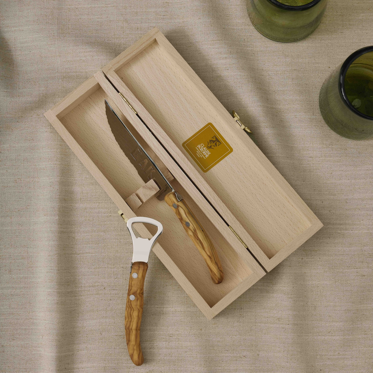 Goodee-Claude Dozorme-2-Piece Bar Knife & Bottle Opener Set - Olive Wood - Color - Olive Wood