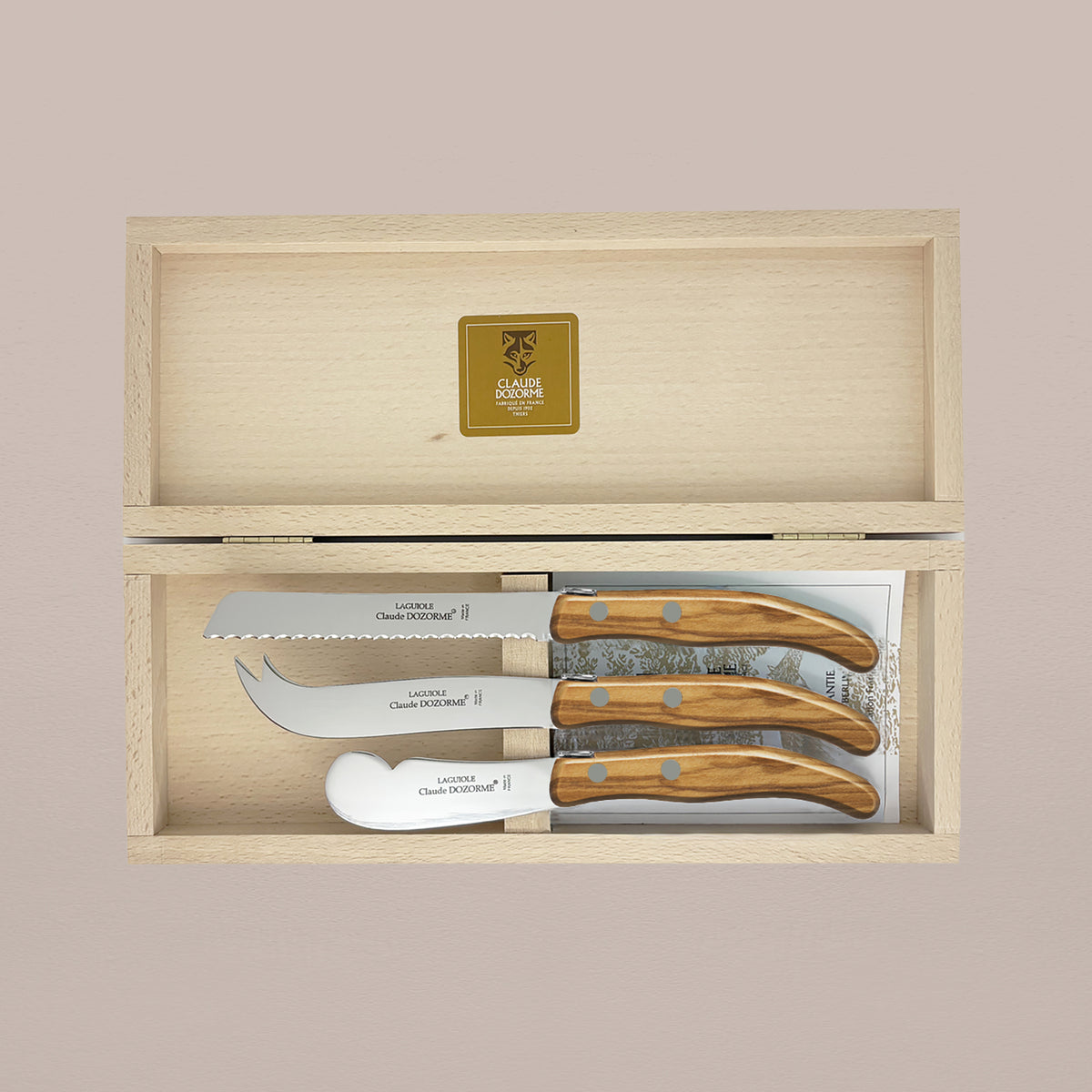 Goodee-Claude Dozorme-3-Piece Cheese Knife Set - Olive Wood - Color - Olive Wood