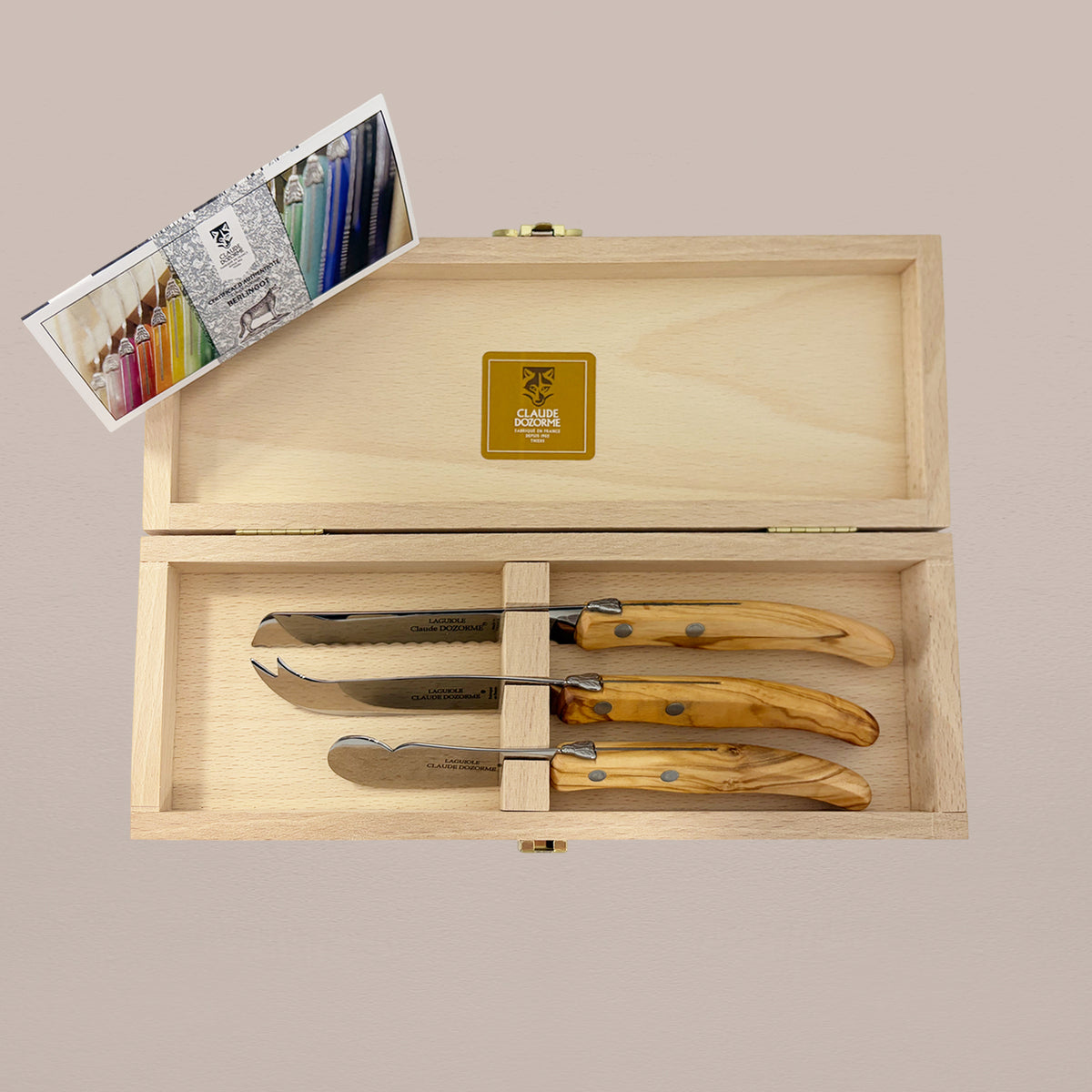 Goodee-Claude Dozorme-3-Piece Cheese Knife Set - Olive Wood - Color - Olive Wood