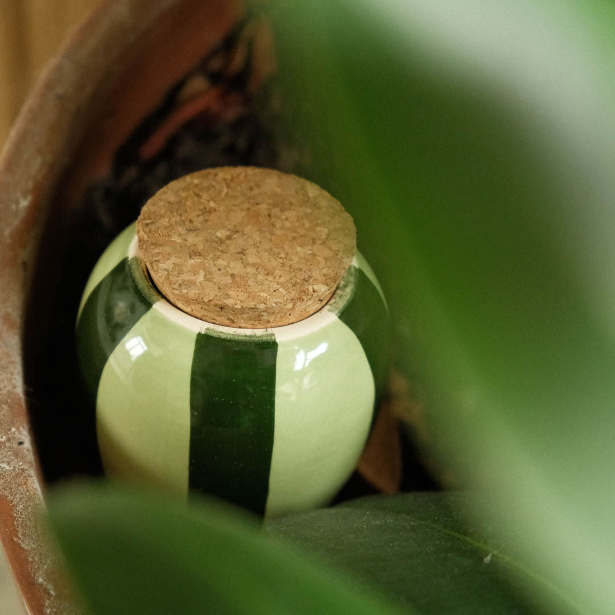 Goodee-Pepin-Olla Self-Watering Pot - Glaze - Color - Green & Green Stripes