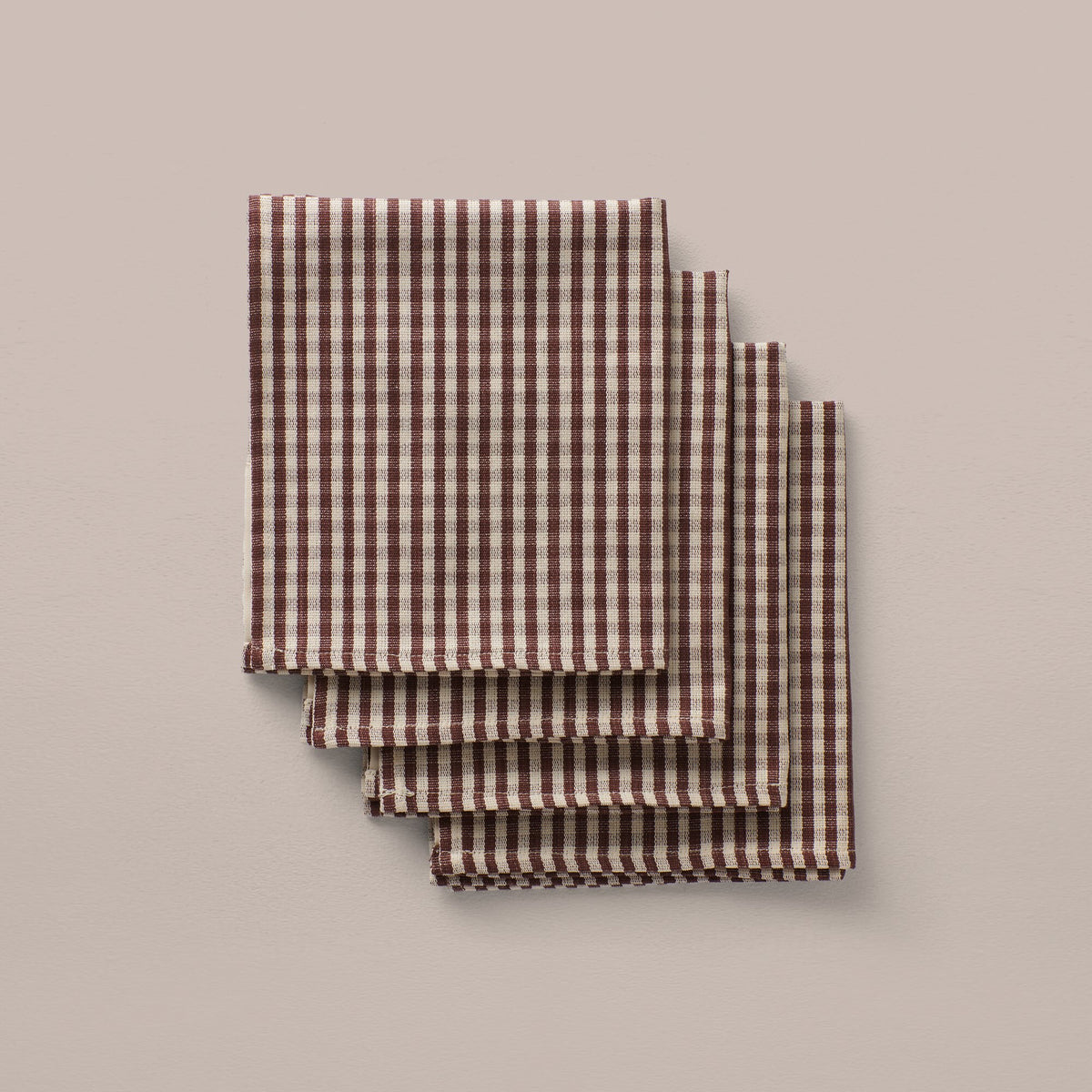 Goodee-Tensira-Hand-Dyed Cotton Napkins - Set of 4 - Color - Chocolate Gingham/Ecru