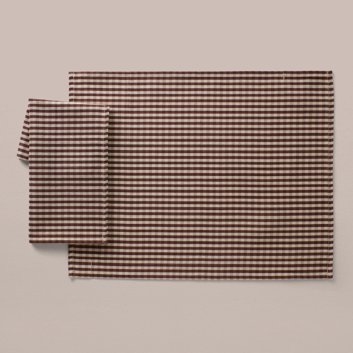 Goodee-Tensira-Hand-Dyed Cotton Napkins - Set of 4 - Color - Chocolate Gingham/Ecru