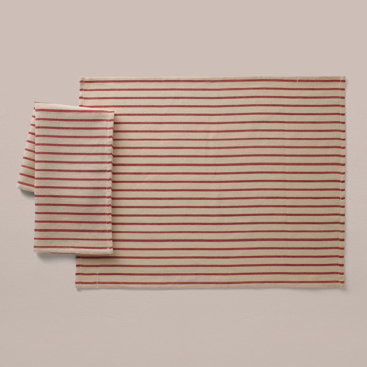 Goodee-Tensira-Hand-Dyed Cotton Napkins - Set of 4 - Color - Muted Red/Ecru