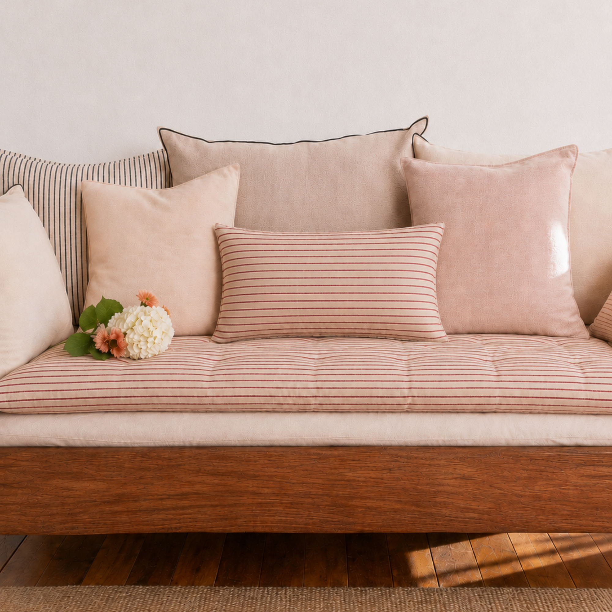 Goodee-Tensira-Kapok Foldable Lounge Cushion - Color - Muted Red/Ecru