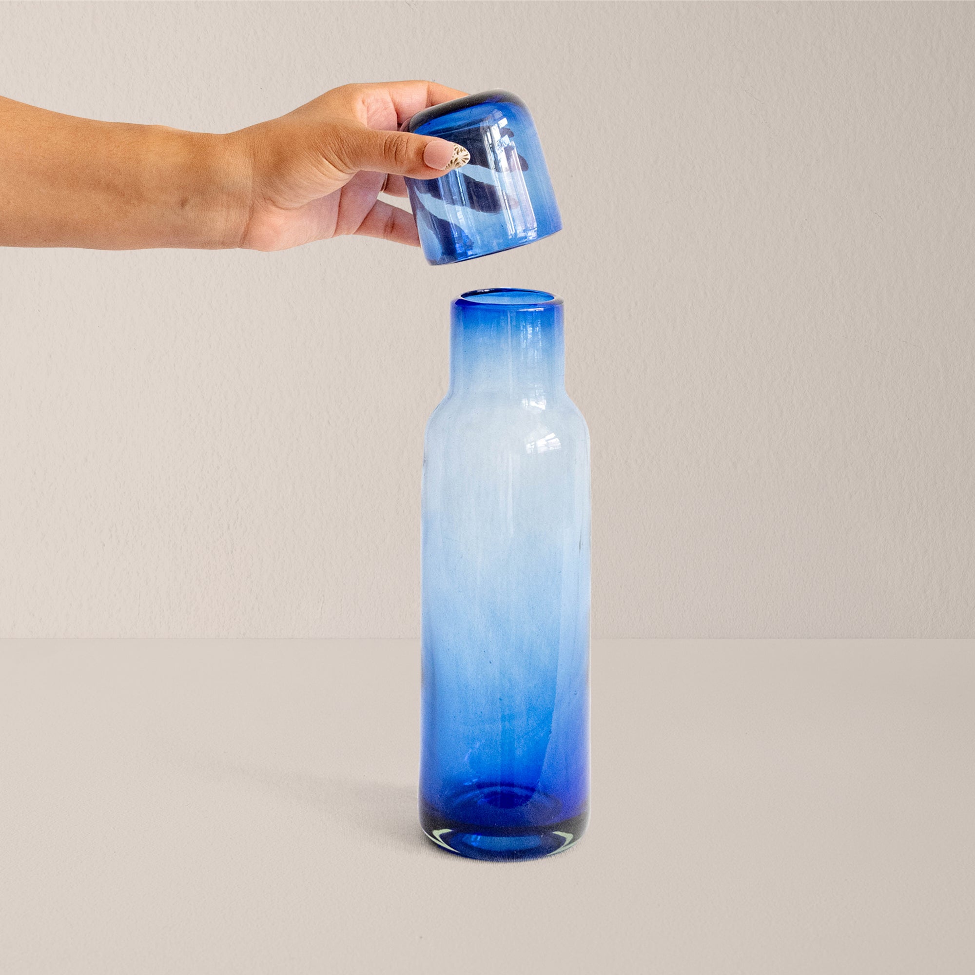 Goodee-Volverde-Bedside Glass Carafe with Lid - Color - Cobalt Blue