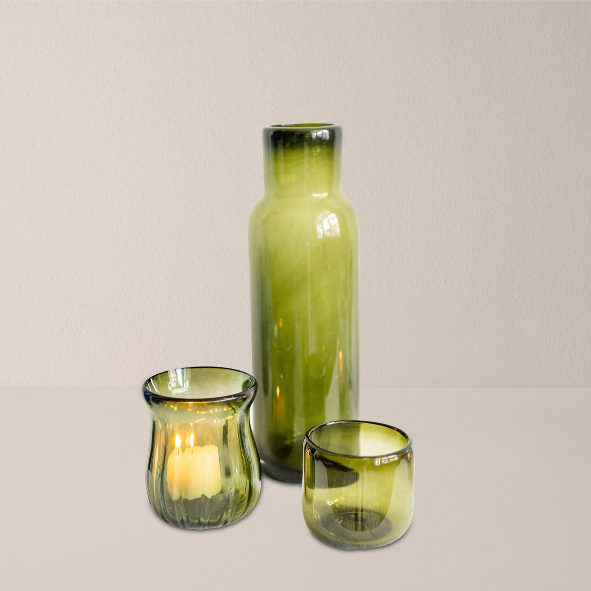 Goodee-Volverde-Bedside Glass Carafe with Lid - Color - Olive