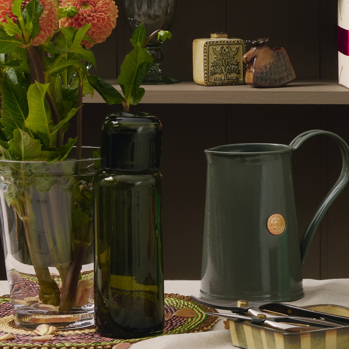 Goodee-Volverde-Bedside Glass Carafe with Lid - Color - Olive