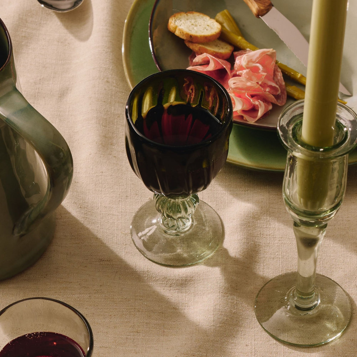Goodee-Volverde-Petal Stemmed Wine Glass - Set of 2 - Color - Olive