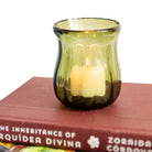 Goodee-Volverde-Glass Petal Hurricane Candle Lantern - Color - Olive