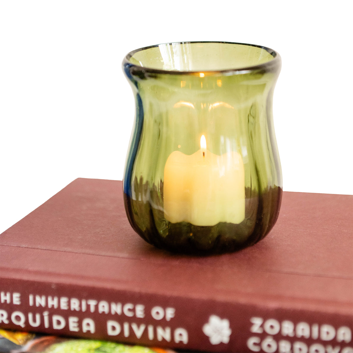 Goodee-Volverde-Glass Petal Hurricane Candle Lantern - Color - Olive