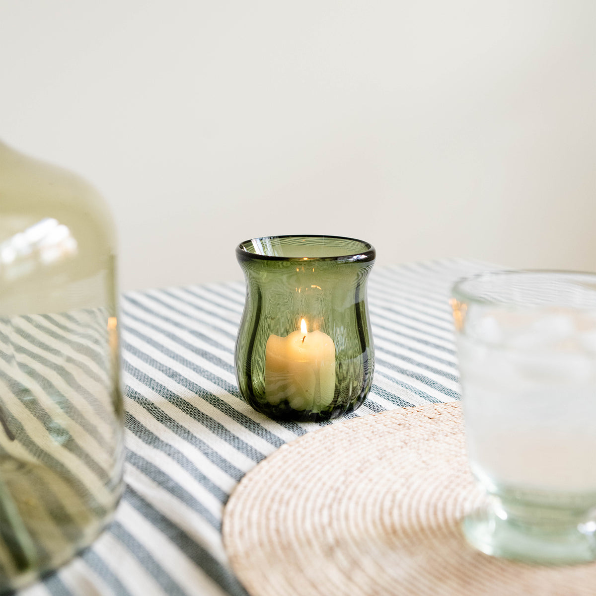 Goodee-Volverde-Glass Petal Hurricane Candle Lantern - Color - Olive