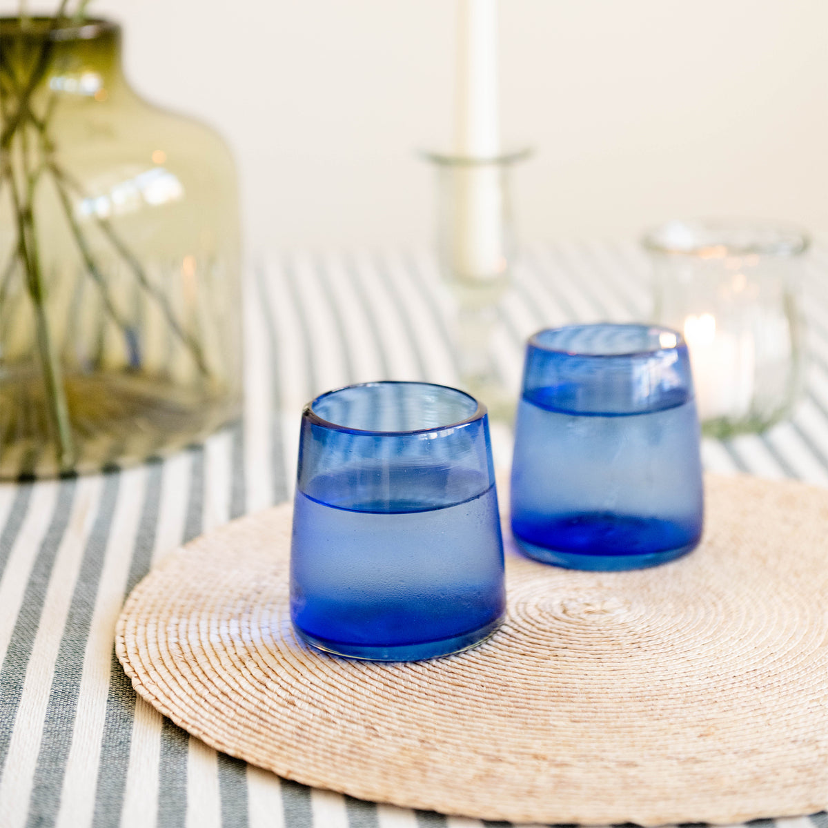 Goodee-Volverder-Optic Glass Tumblers - Set of 2 - Color - Cobalt Blue