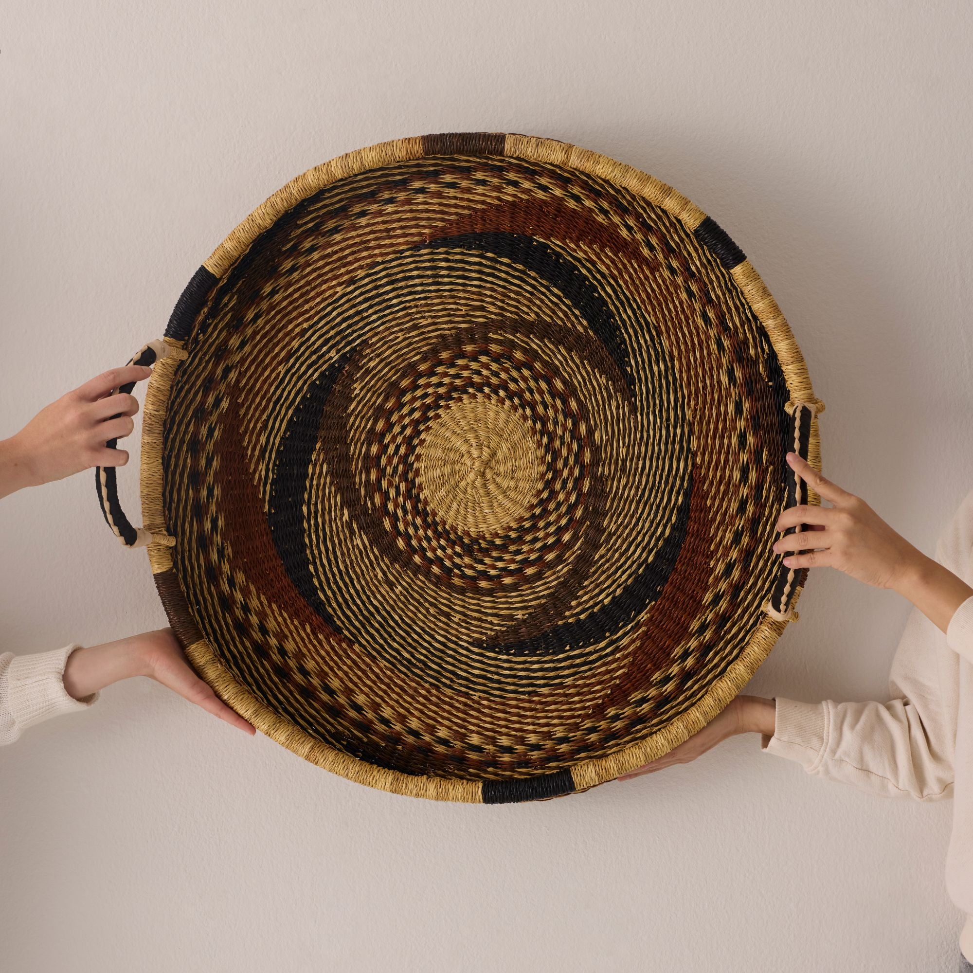 Goodee-Baba Tree-Large Woven Tray Wall Decor - Color - Burgundy & Brown