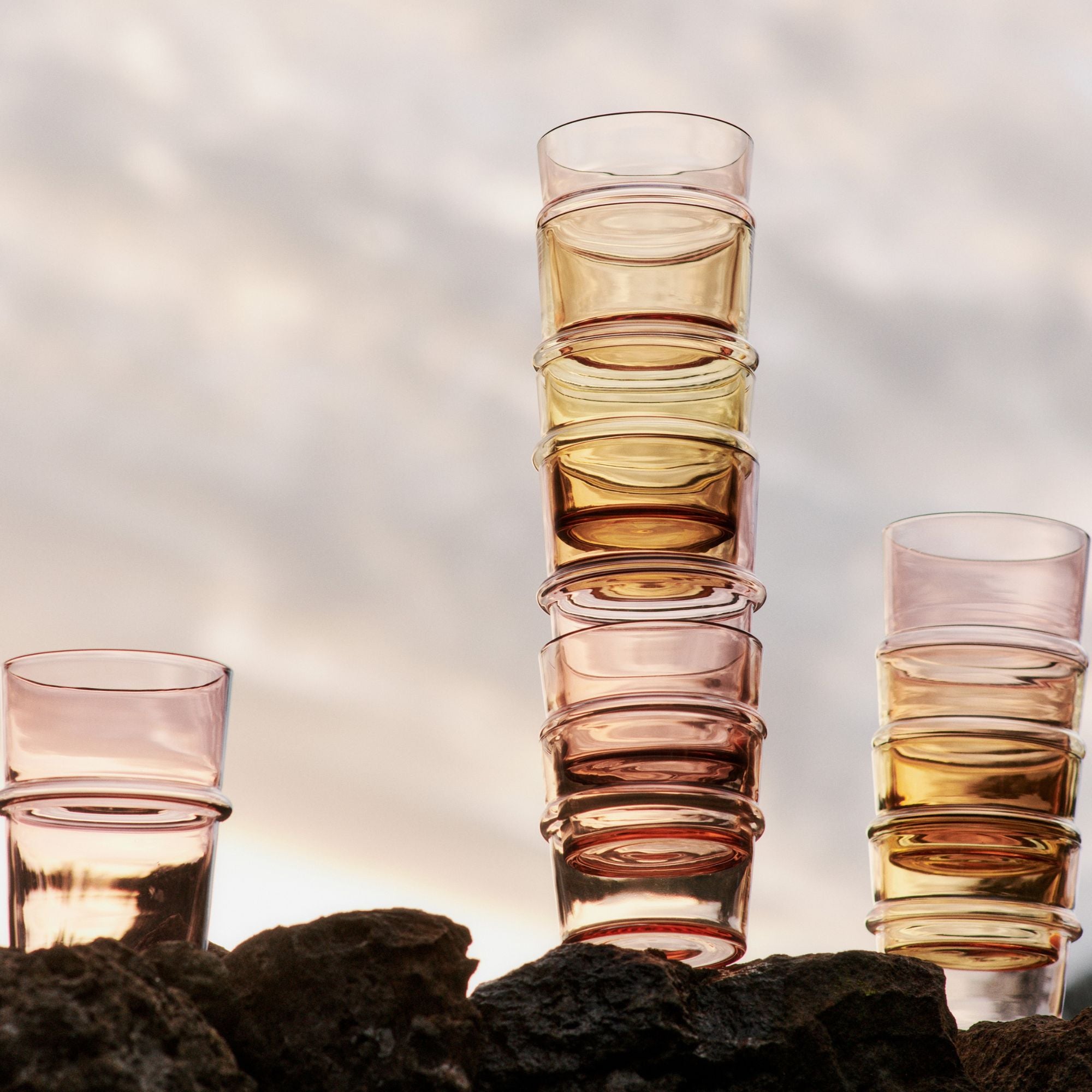 Goodee-Ferm Living-Boya Glasses - Set of 2 - Color - Mauve & Yellow